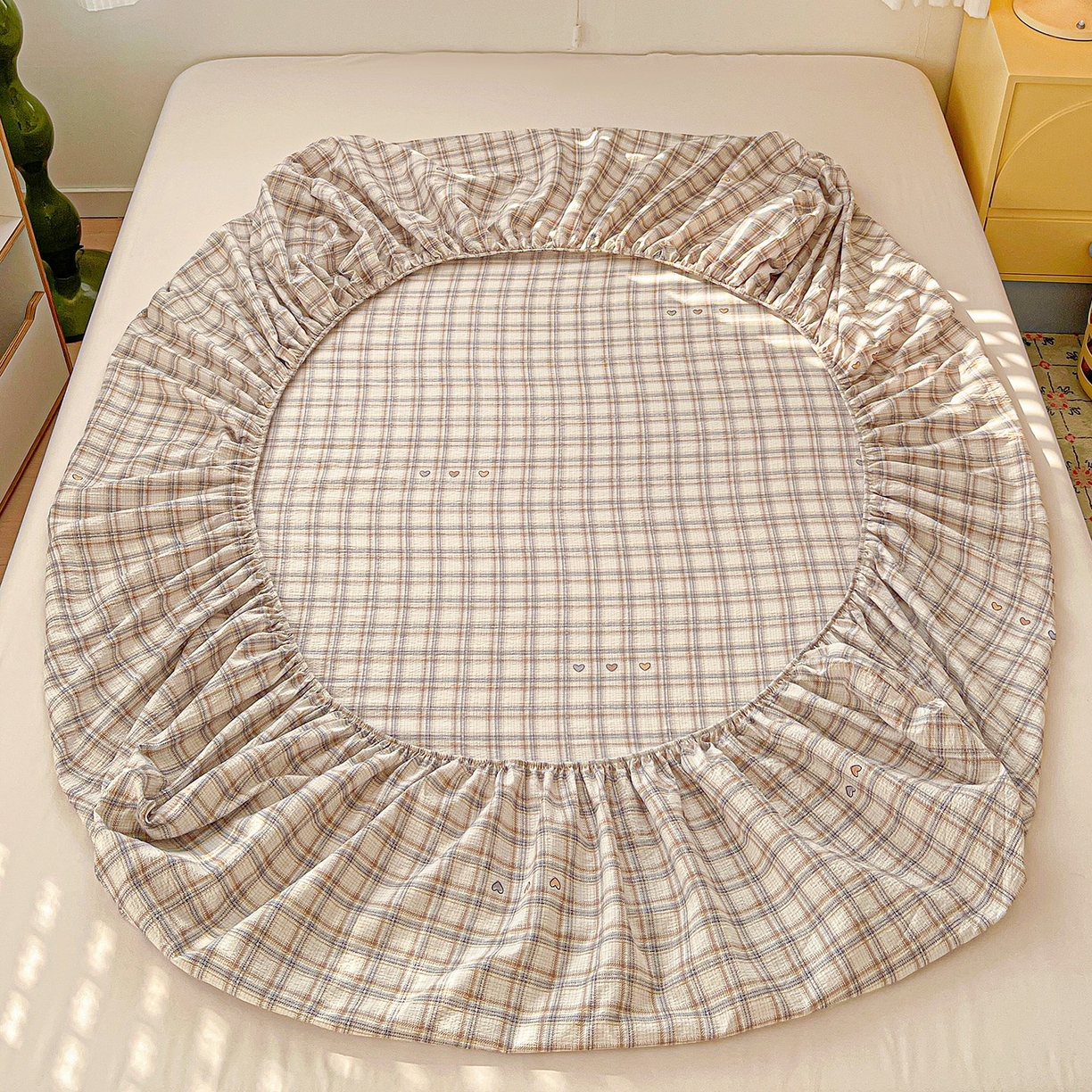 91家纺网 家纺一手货源 找家纺 仟人梦 2026新款云感双层纱印花单床笠床笠单件 时尚格调