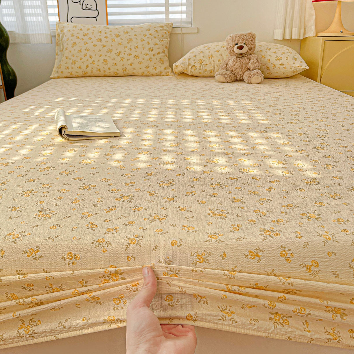 91家纺网 家纺一手货源 找家纺 仟人梦 2026新款云感双层纱印花单床笠床笠单件 舒芙蕾