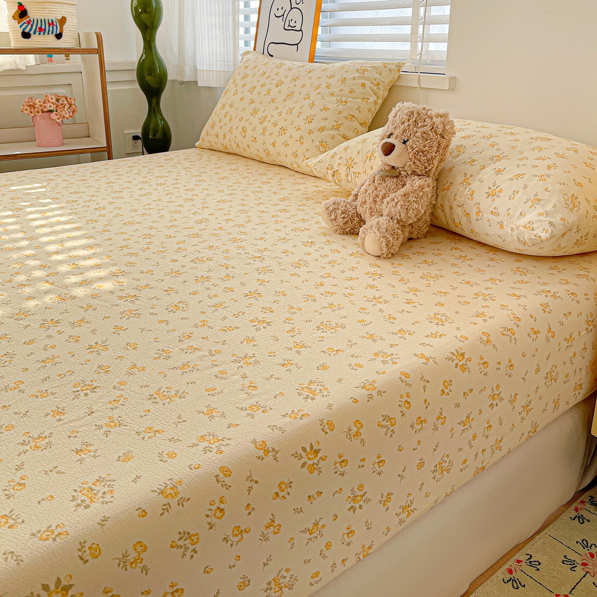 91家纺网 家纺一手货源 找家纺 仟人梦 2026新款云感双层纱印花单床笠床笠单件 舒芙蕾