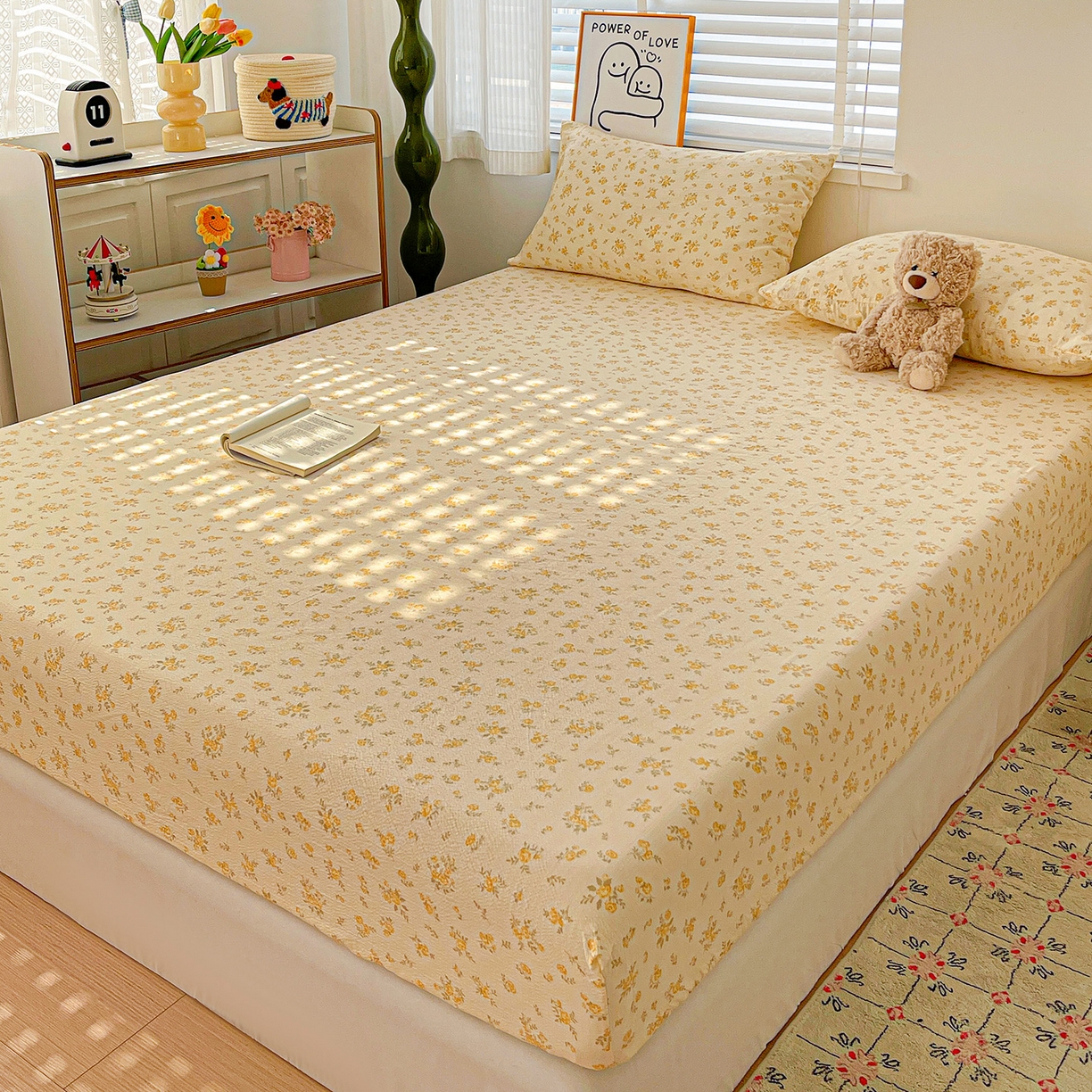 91家纺网 家纺一手货源 找家纺 仟人梦 2026新款云感双层纱印花单床笠床笠单件 舒芙蕾