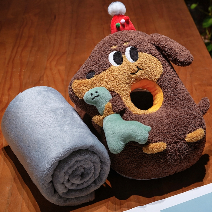 仟亿莱 2026新款抱娃腊肠狗双面午睡枕 枕头枕芯 双面开心恐龙