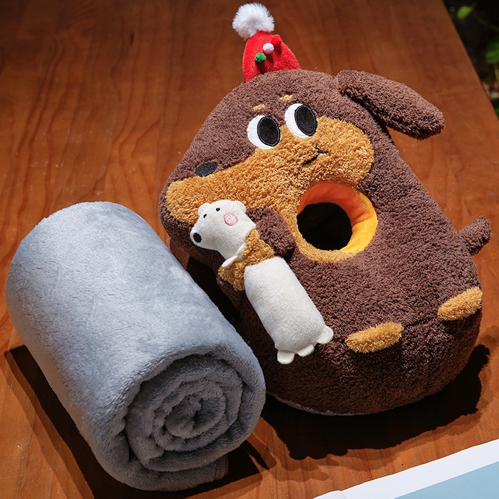 仟亿莱 2026新款抱娃腊肠狗双面午睡枕 枕头枕芯 双面俏皮小熊