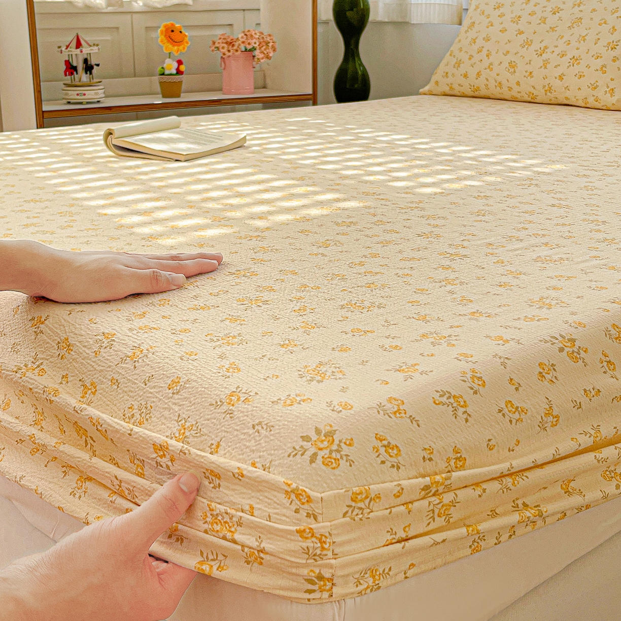 91家纺网 家纺一手货源 找家纺 仟人梦 2026新款云感双层纱印花单床笠床笠单件 舒芙蕾