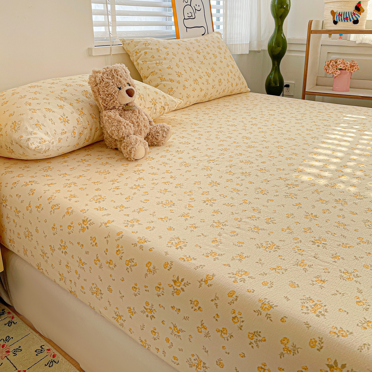 91家纺网 家纺一手货源 找家纺 仟人梦 2026新款云感双层纱印花单床笠床笠单件 舒芙蕾