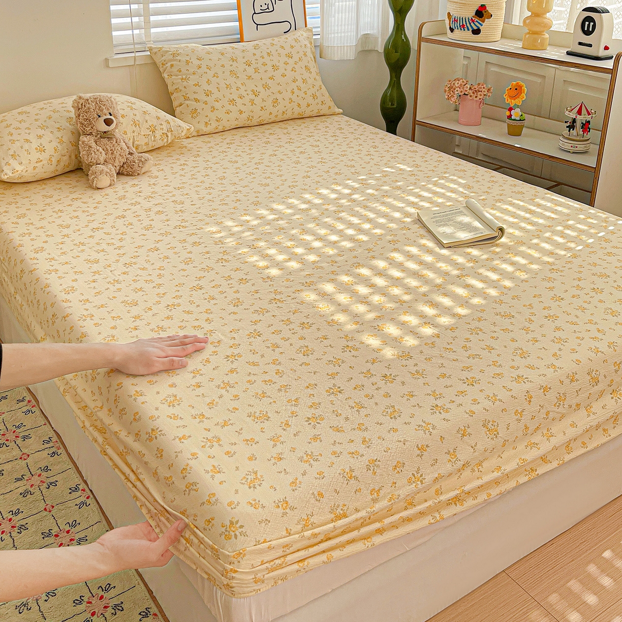 91家纺网 家纺一手货源 找家纺 仟人梦 2026新款云感双层纱印花单床笠床笠单件 舒芙蕾