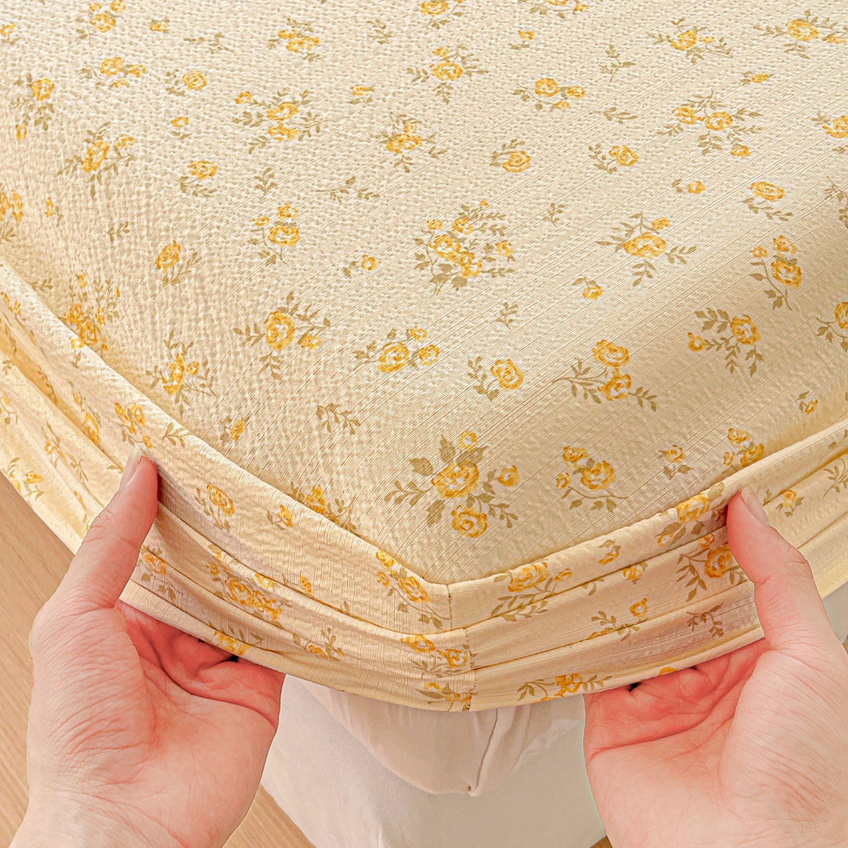 91家纺网 家纺一手货源 找家纺 仟人梦 2026新款云感双层纱印花单床笠床笠单件 舒芙蕾