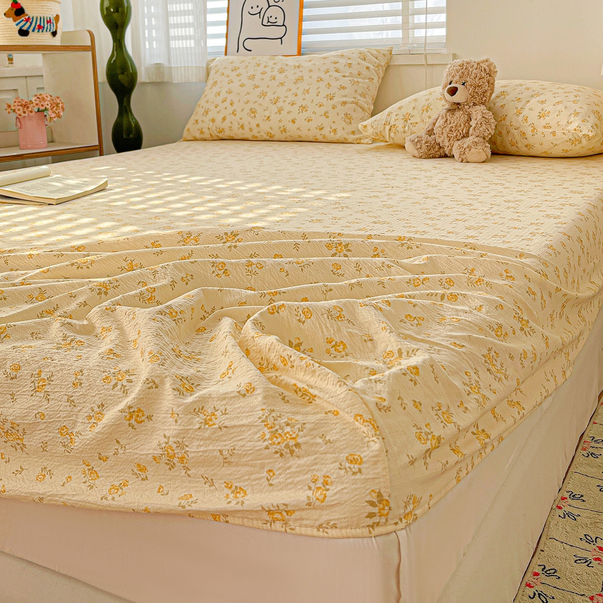 91家纺网 家纺一手货源 找家纺 仟人梦 2026新款云感双层纱印花单床笠床笠单件 舒芙蕾