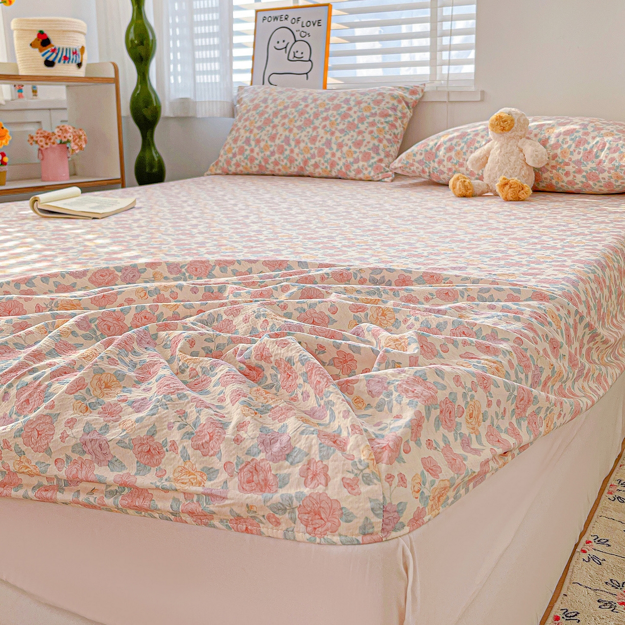 91家纺网 家纺一手货源 找家纺 仟人梦 2026新款云感双层纱印花单床笠床笠单件 水墨丹青-粉