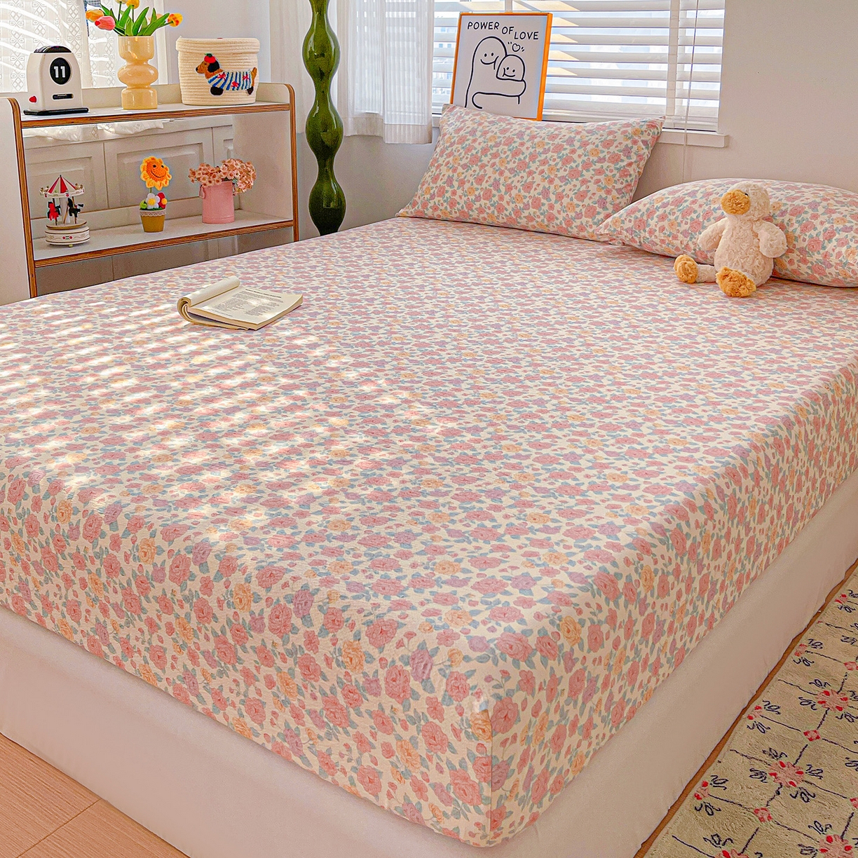 91家纺网 家纺一手货源 找家纺 仟人梦 2026新款云感双层纱印花单床笠床笠单件 水墨丹青-粉