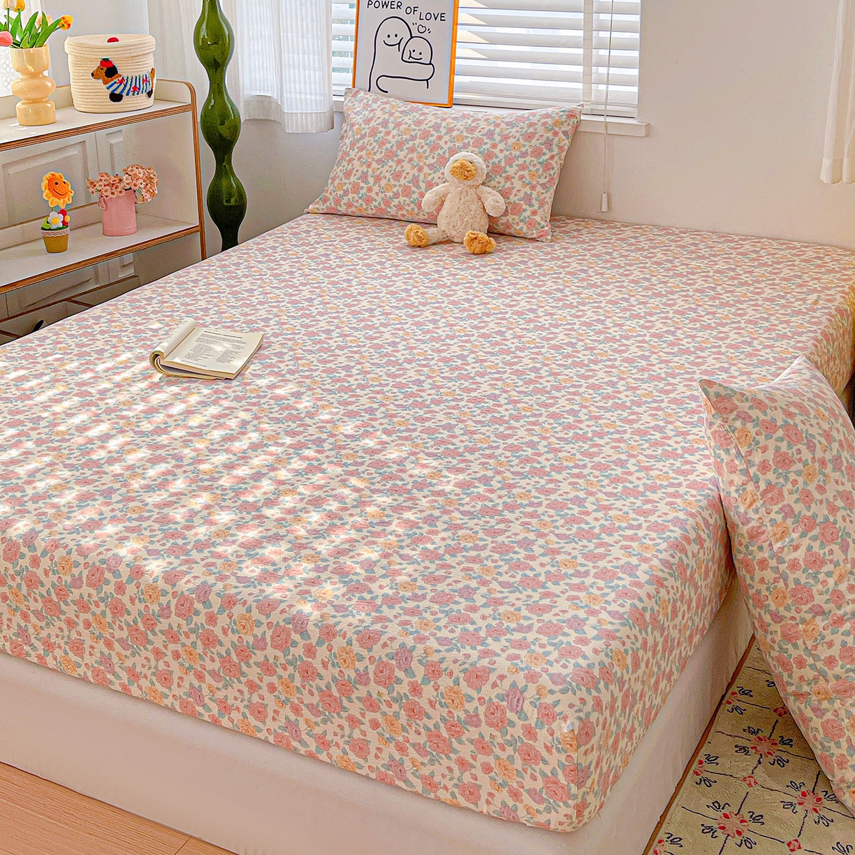 91家纺网 家纺一手货源 找家纺 仟人梦 2026新款云感双层纱印花单床笠床笠单件 水墨丹青-粉