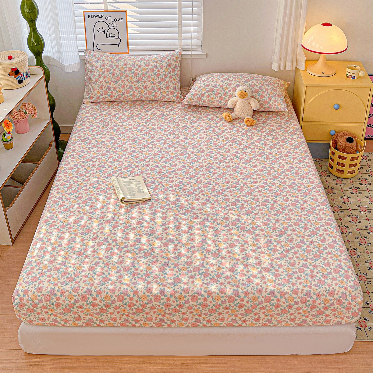 91家纺网 家纺一手货源 找家纺 仟人梦 2026新款云感双层纱印花单床笠床笠单件 水墨丹青-粉