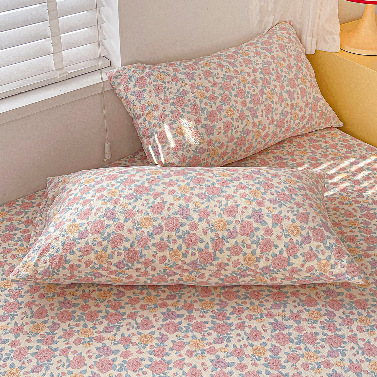 91家纺网 家纺一手货源 找家纺 仟人梦 2026新款云感双层纱印花单床笠床笠单件 水墨丹青-粉