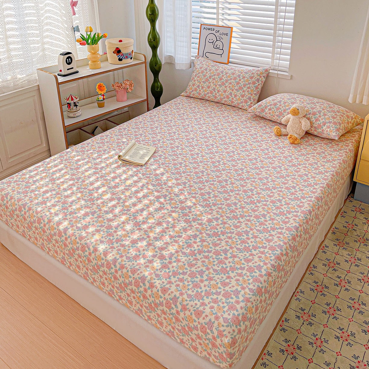 91家纺网 家纺一手货源 找家纺 仟人梦 2026新款云感双层纱印花单床笠床笠单件 水墨丹青-粉