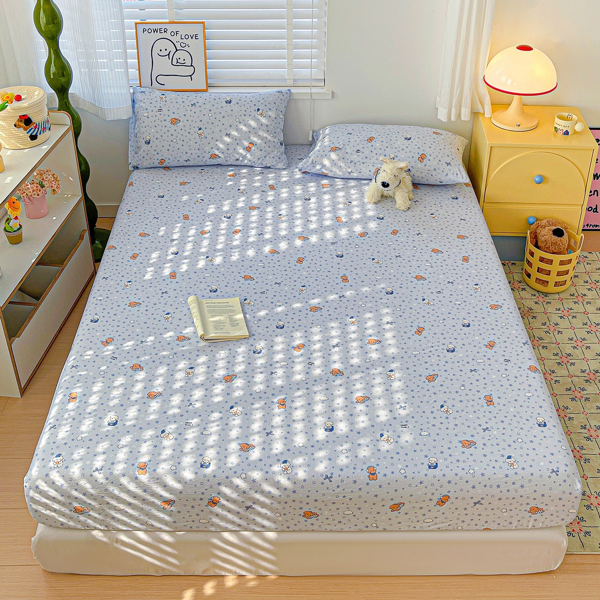 91家纺网 家纺一手货源 找家纺 仟人梦 2026新款云感双层纱印花单床笠床笠单件 淘气狗