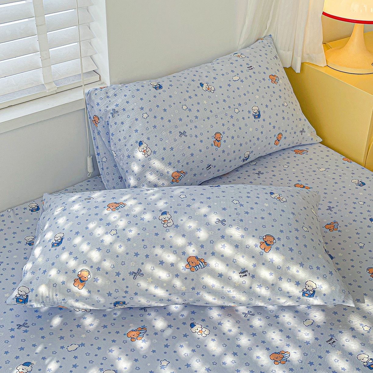 91家纺网 家纺一手货源 找家纺 仟人梦 2026新款云感双层纱印花单床笠床笠单件 淘气狗