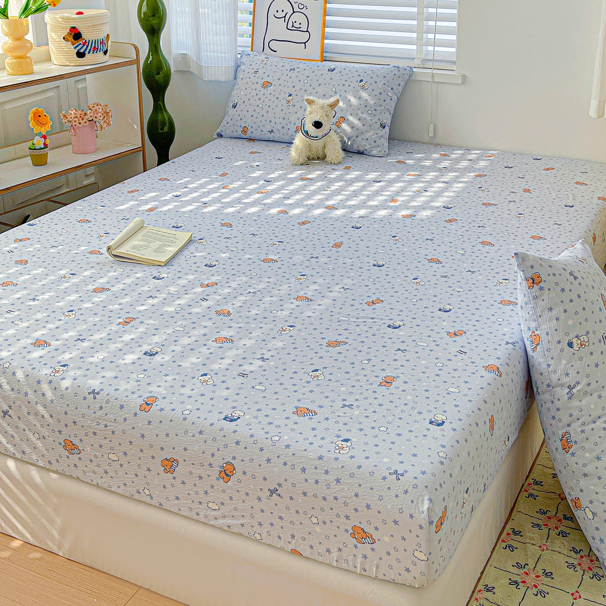 91家纺网 家纺一手货源 找家纺 仟人梦 2026新款云感双层纱印花单床笠床笠单件 淘气狗