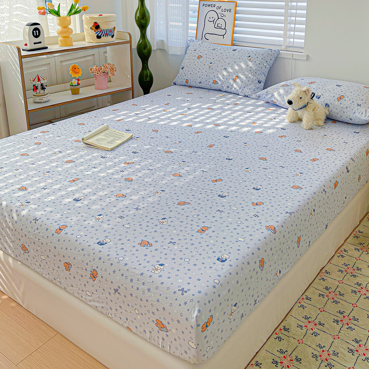 91家纺网 家纺一手货源 找家纺 仟人梦 2026新款云感双层纱印花单床笠床笠单件 淘气狗