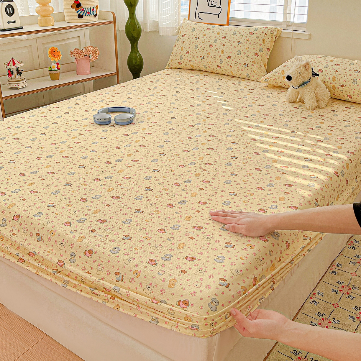 仟人梦 2026新款云感双层纱印花单床笠床笠单件 西高地