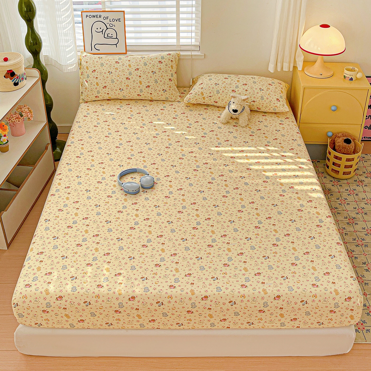 91家纺网 家纺一手货源 找家纺 仟人梦 2026新款云感双层纱印花单床笠床笠单件 西高地