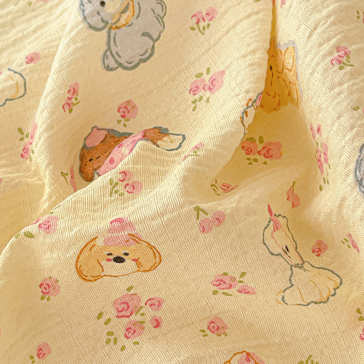 91家纺网 家纺一手货源 找家纺 仟人梦 2026新款云感双层纱印花单床笠床笠单件 西高地