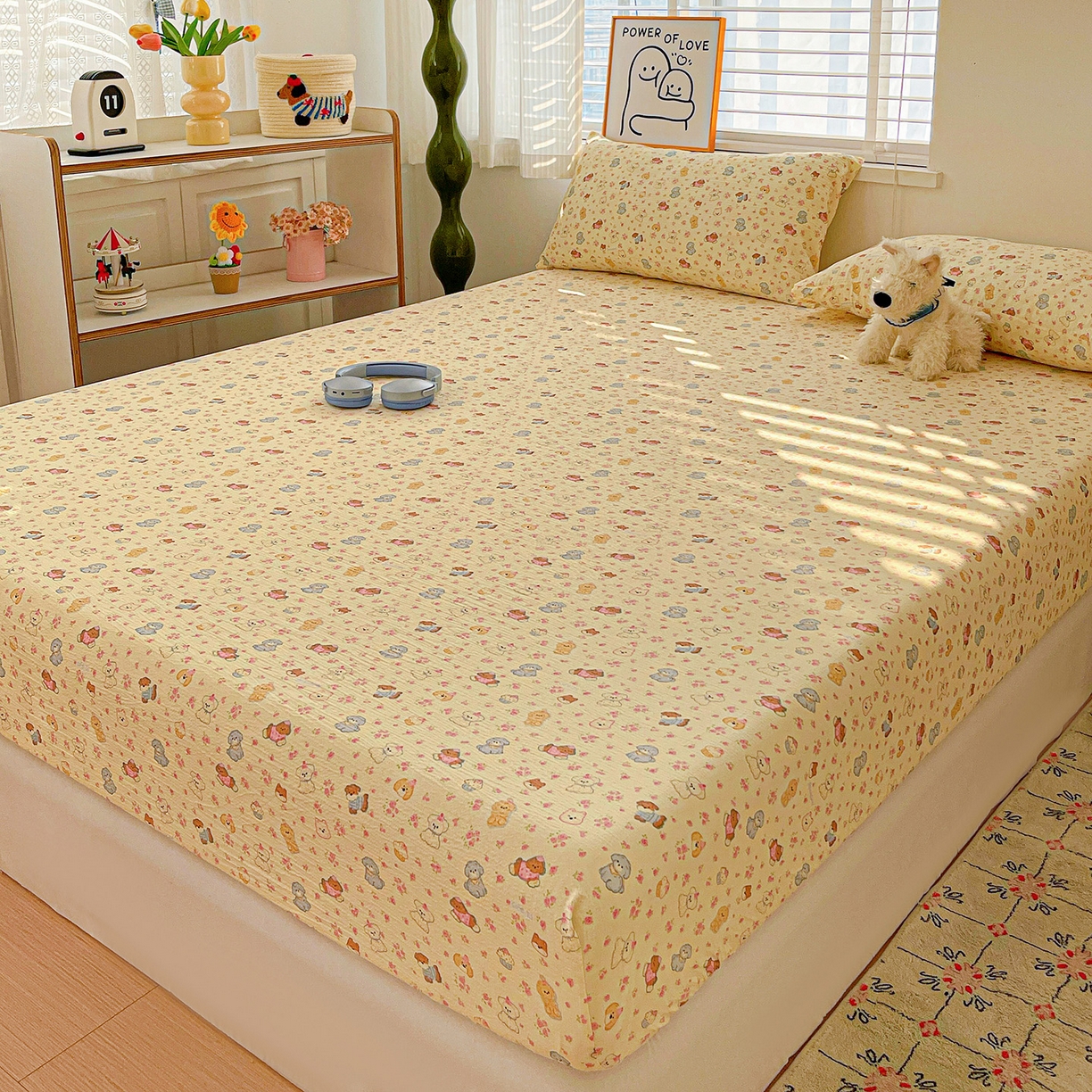 91家纺网 家纺一手货源 找家纺 仟人梦 2026新款云感双层纱印花单床笠床笠单件 西高地