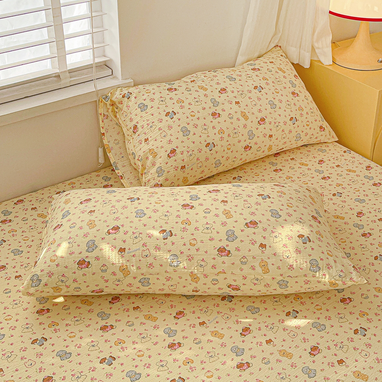 91家纺网 家纺一手货源 找家纺 仟人梦 2026新款云感双层纱印花单床笠床笠单件 西高地