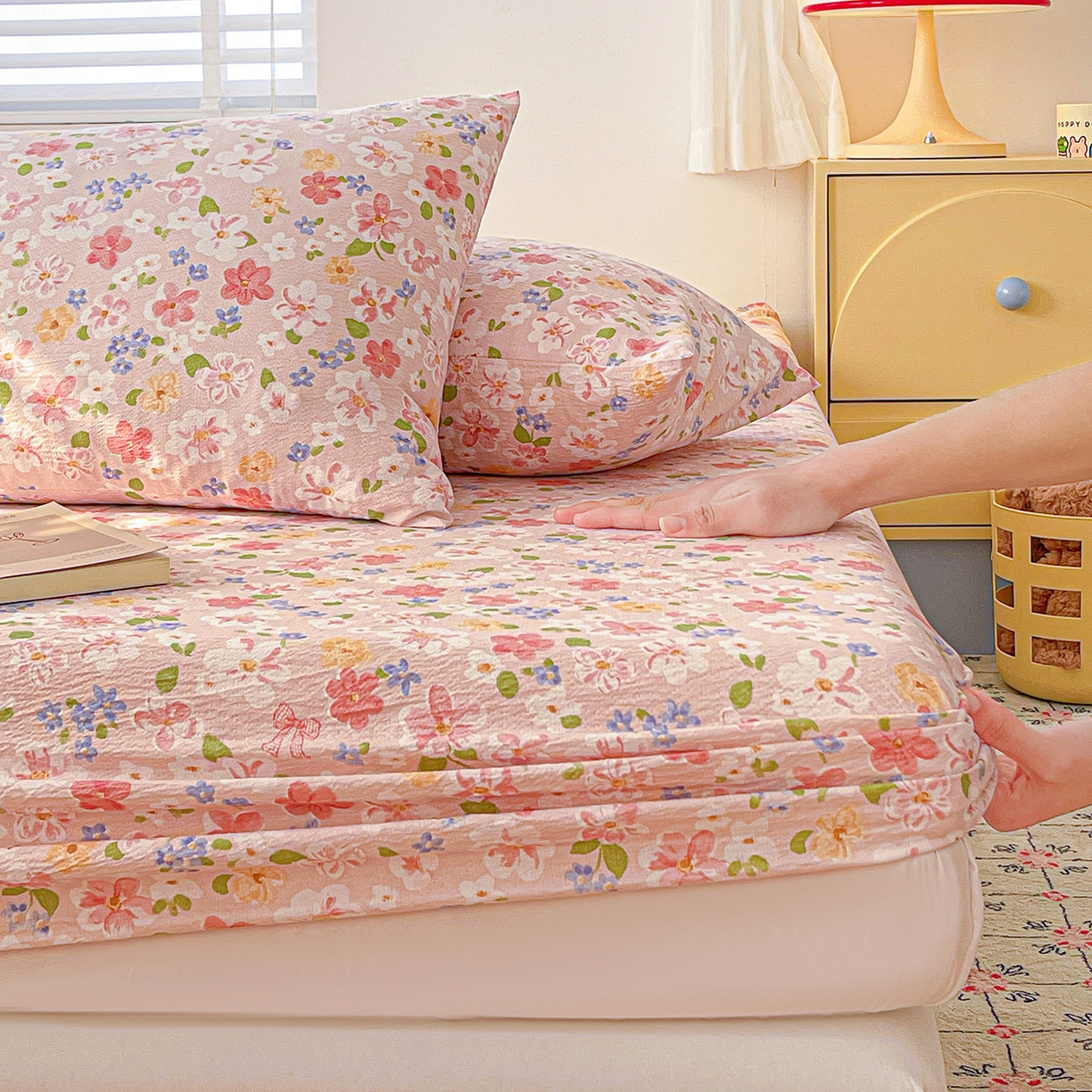 91家纺网 家纺一手货源 找家纺 仟人梦 2026新款云感双层纱印花单床笠床笠单件 云之瑶