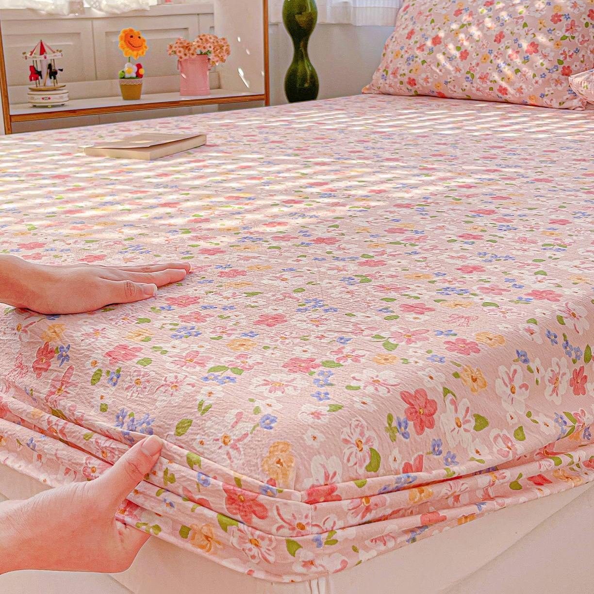 91家纺网 家纺一手货源 找家纺 仟人梦 2026新款云感双层纱印花单床笠床笠单件 云之瑶