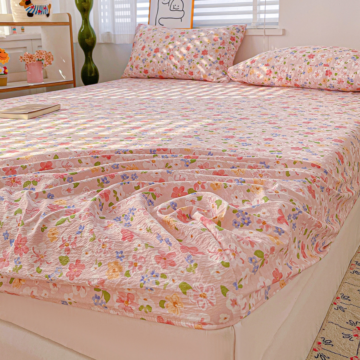 91家纺网 家纺一手货源 找家纺 仟人梦 2026新款云感双层纱印花单床笠床笠单件 云之瑶