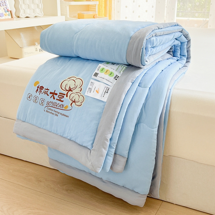 91家纺网 家纺一手货源 找家纺 默忆 2026新款A类双层纱水洗棉麻大豆夏被被子被芯 星空蓝
