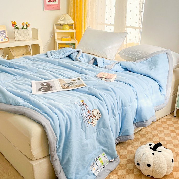 91家纺网 家纺一手货源 找家纺 默忆 2026新款A类双层纱水洗棉麻大豆夏被被子被芯 星空蓝