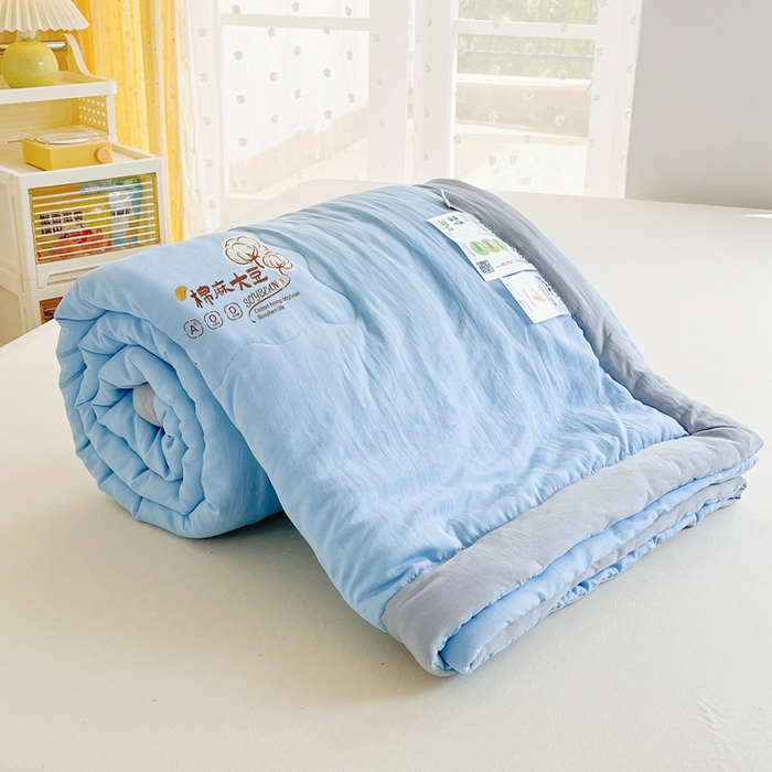 91家纺网 家纺一手货源 找家纺 默忆 2026新款A类双层纱水洗棉麻大豆夏被被子被芯 星空蓝