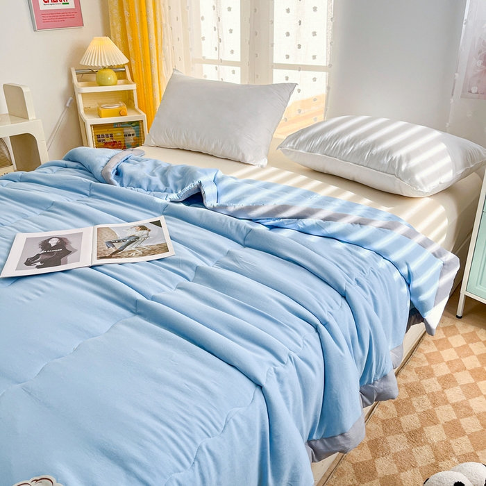 91家纺网 家纺一手货源 找家纺 默忆 2026新款A类双层纱水洗棉麻大豆夏被被子被芯 星空蓝