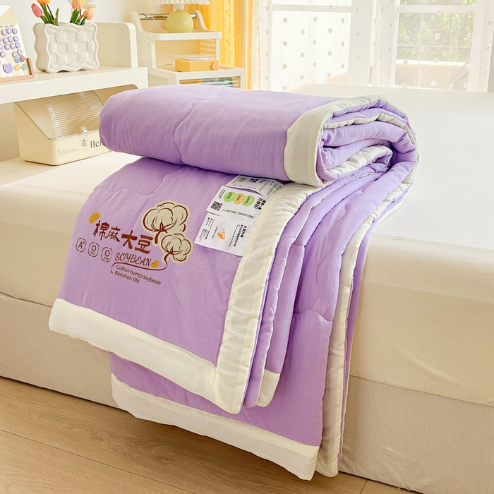 91家纺网 家纺一手货源 找家纺 默忆 2026新款A类双层纱水洗棉麻大豆夏被被子被芯 熏衣紫