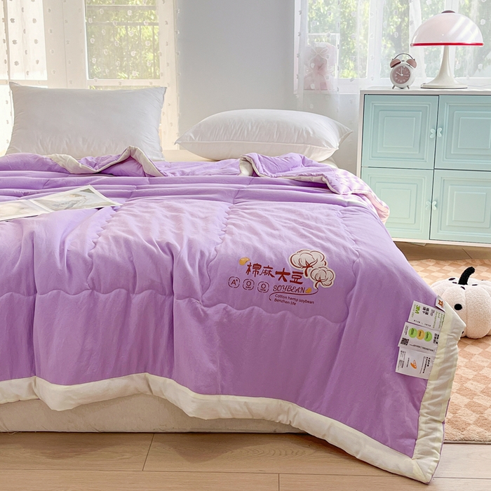 91家纺网 家纺一手货源 找家纺 默忆 2026新款A类双层纱水洗棉麻大豆夏被被子被芯 熏衣紫