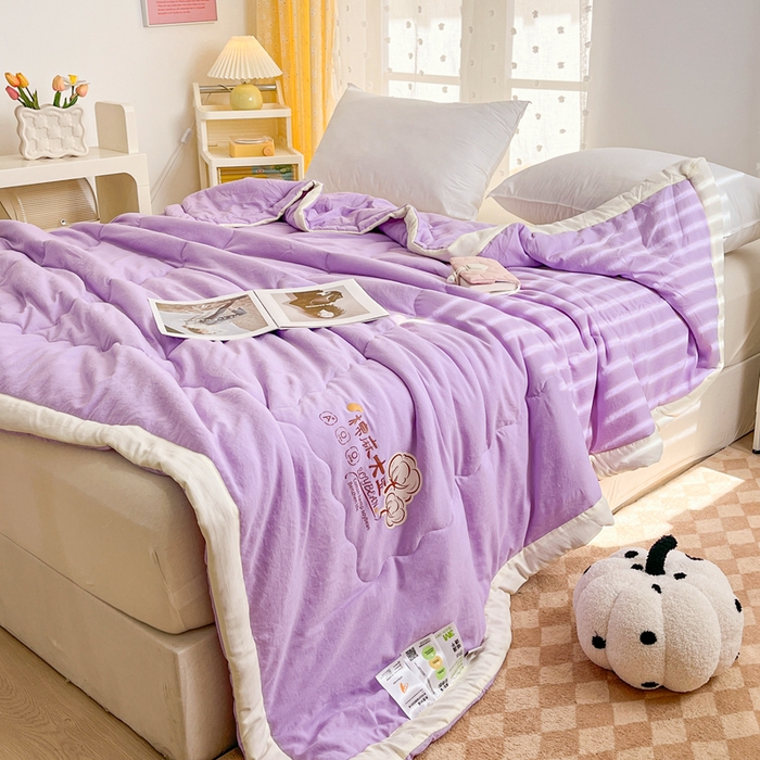 91家纺网 家纺一手货源 找家纺 默忆 2026新款A类双层纱水洗棉麻大豆夏被被子被芯 熏衣紫