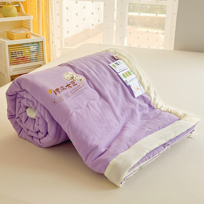 91家纺网 家纺一手货源 找家纺 默忆 2026新款A类双层纱水洗棉麻大豆夏被被子被芯 熏衣紫