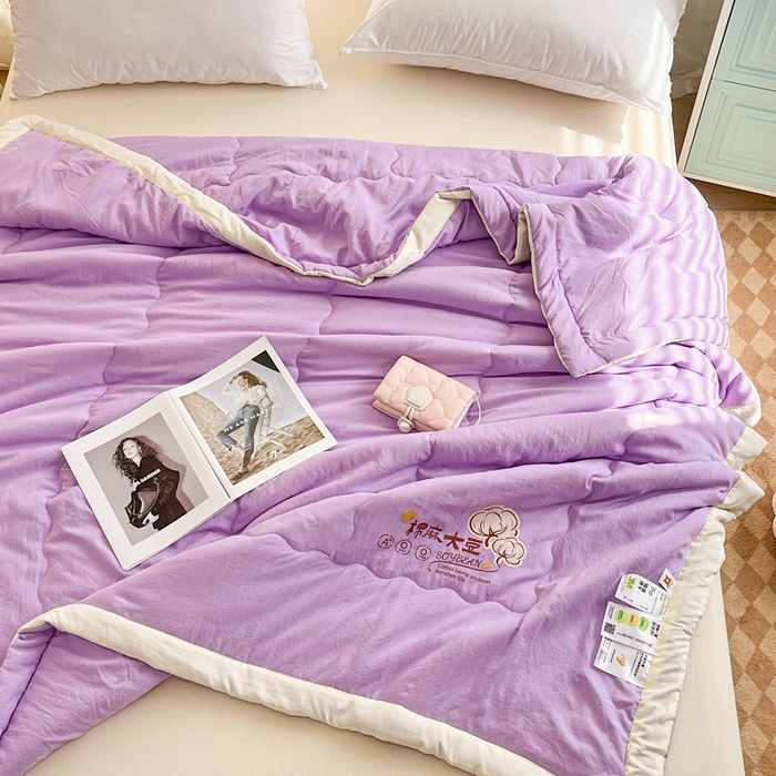 91家纺网 家纺一手货源 找家纺 默忆 2026新款A类双层纱水洗棉麻大豆夏被被子被芯 熏衣紫