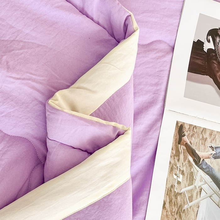 91家纺网 家纺一手货源 找家纺 默忆 2026新款A类双层纱水洗棉麻大豆夏被被子被芯 熏衣紫