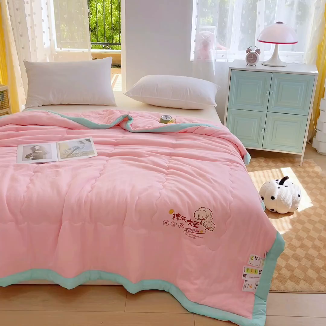 91家纺网 家纺一手货源 找家纺 （总）默忆 2026新款A类双层纱水洗棉麻大豆夏被被子被芯