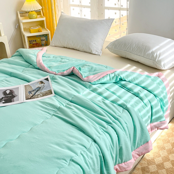 91家纺网 家纺一手货源 找家纺 默忆 2026新款A类双层纱水洗棉麻大豆夏被被子被芯 青叶绿