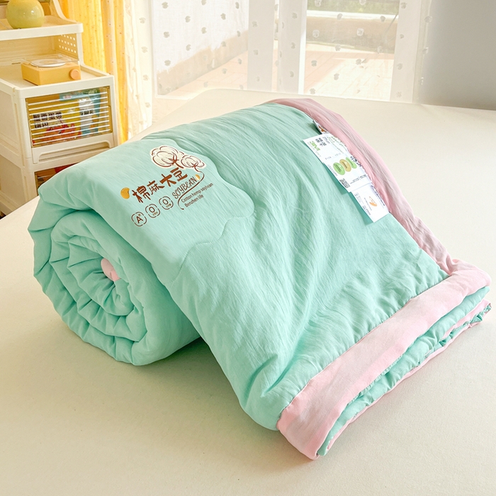 91家纺网 家纺一手货源 找家纺 默忆 2026新款A类双层纱水洗棉麻大豆夏被被子被芯 青叶绿