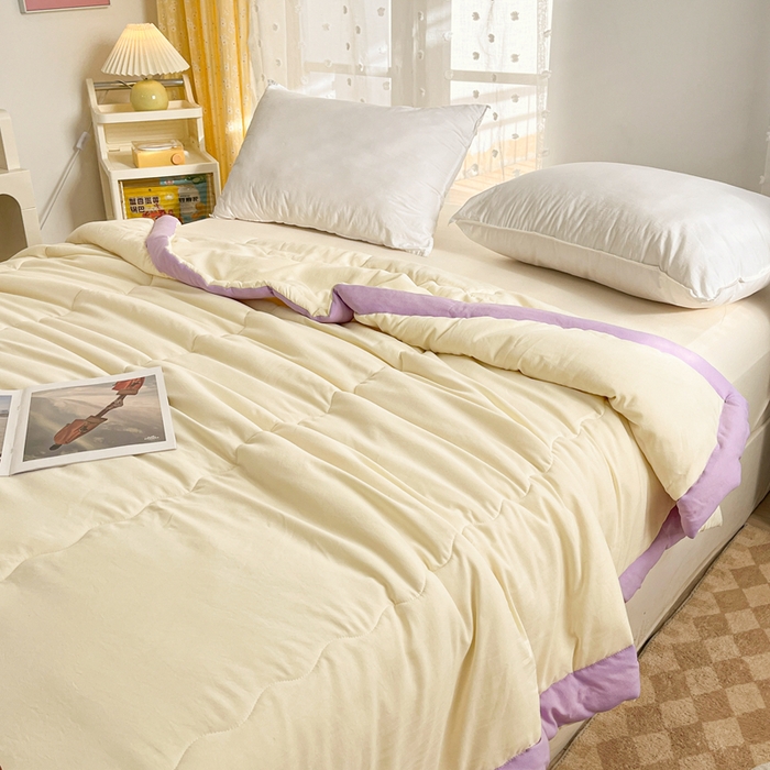 91家纺网 家纺一手货源 找家纺 默忆 2026新款A类双层纱水洗棉麻大豆夏被被子被芯 金米黄