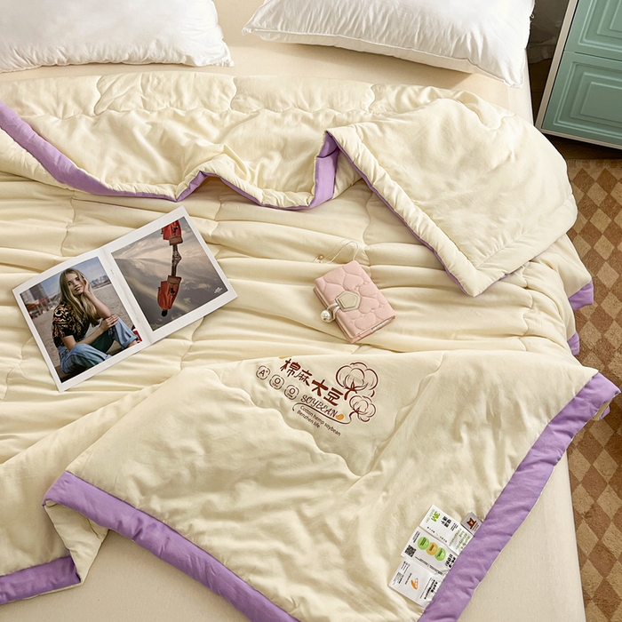 91家纺网 家纺一手货源 找家纺 默忆 2026新款A类双层纱水洗棉麻大豆夏被被子被芯 金米黄