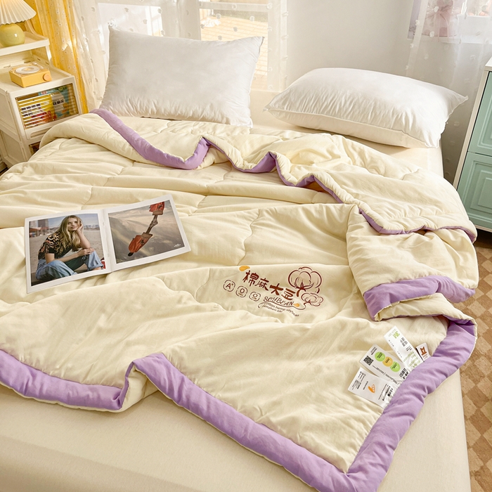 91家纺网 家纺一手货源 找家纺 默忆 2026新款A类双层纱水洗棉麻大豆夏被被子被芯 金米黄