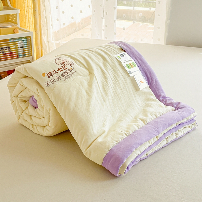 91家纺网 家纺一手货源 找家纺 默忆 2026新款A类双层纱水洗棉麻大豆夏被被子被芯 金米黄