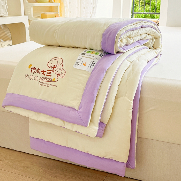 91家纺网 家纺一手货源 找家纺 默忆 2026新款A类双层纱水洗棉麻大豆夏被被子被芯 金米黄