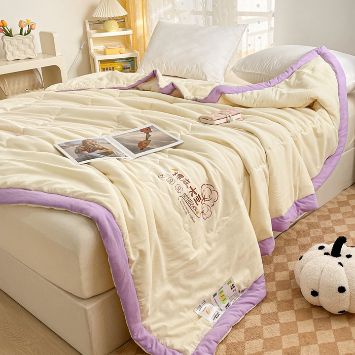 91家纺网 家纺一手货源 找家纺 默忆 2026新款A类双层纱水洗棉麻大豆夏被被子被芯 金米黄