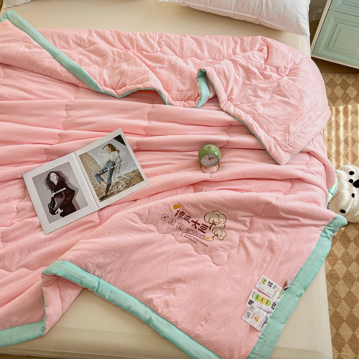 91家纺网 家纺一手货源 找家纺 默忆 2026新款A类双层纱水洗棉麻大豆夏被被子被芯 胭脂粉