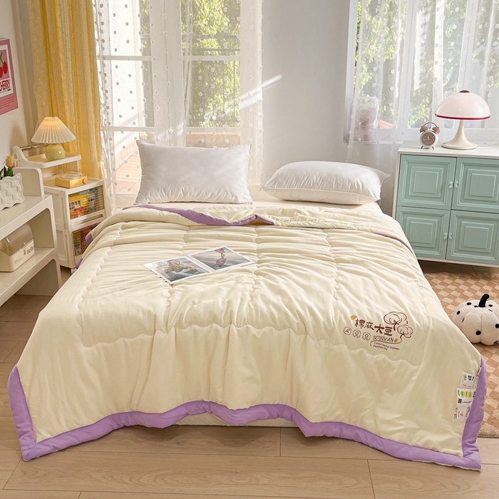 91家纺网 家纺一手货源 找家纺 默忆 2026新款A类双层纱水洗棉麻大豆夏被被子被芯 金米黄